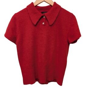 Vintage The Limited Angora Rabbit Hair Knit Polo Sweater Red Short Sleeve M Y2K